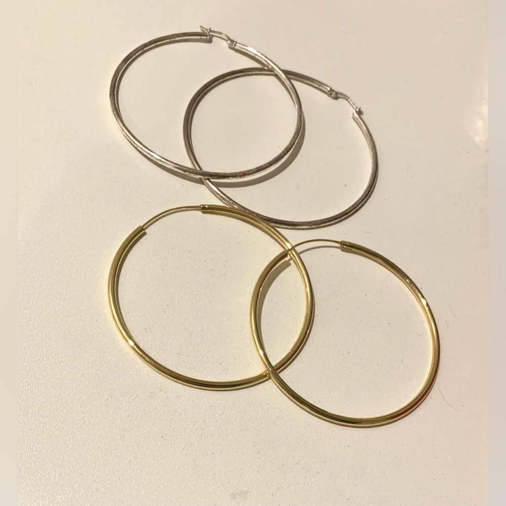 Two Elegant Gold and Silver Hoop Earrings Bundle